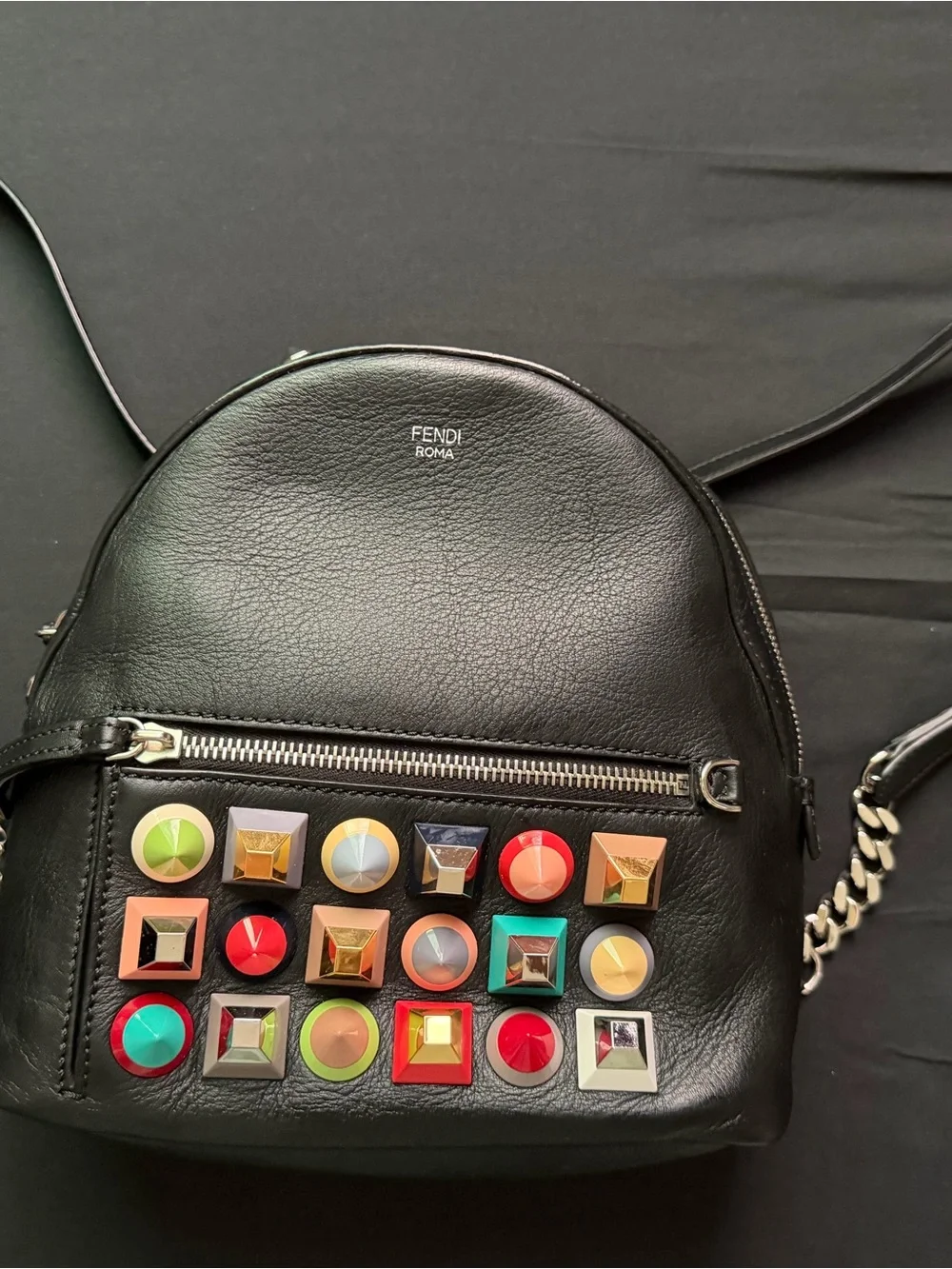 Fendi Black Leather Studded Mini Backpack